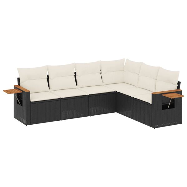 vidaXL 6-delige Loungeset met kussens poly rattan zwart