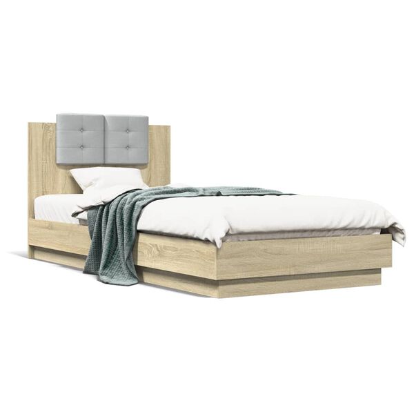 vidaXL Bedframe met hoofdeinde bewerkt hout sonoma eiken 100x200 cm