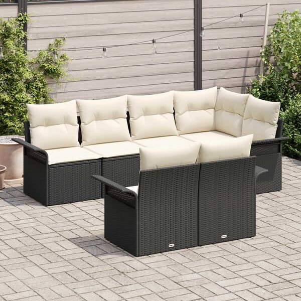 vidaXL Tuin Sofa Set met kussen 7 pcs Zwart poly rattan