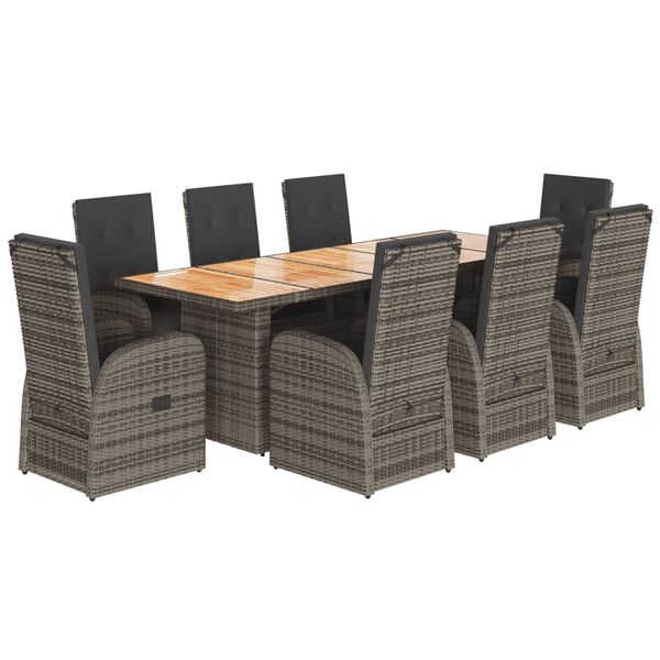 vidaXL 9-delige Tuinset met kussens poly rattan grijs