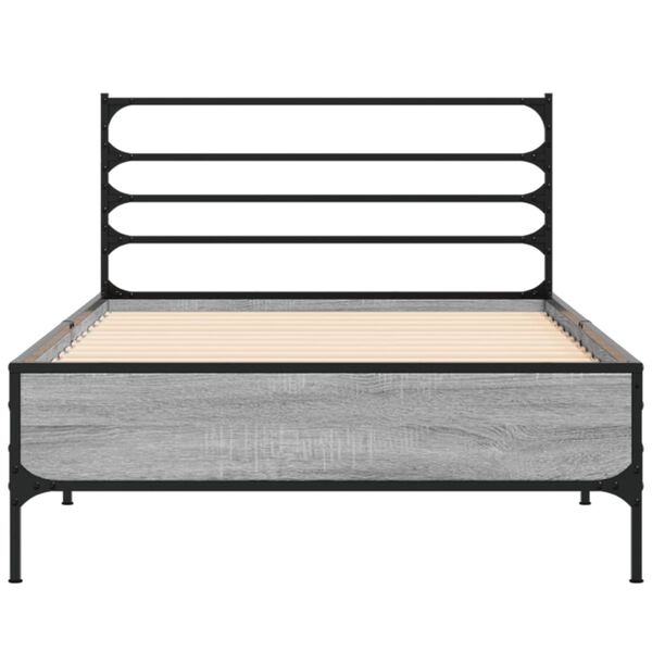 vidaXL Bedframe bewerkt hout en metaal grijs sonoma eiken 90x190 cm