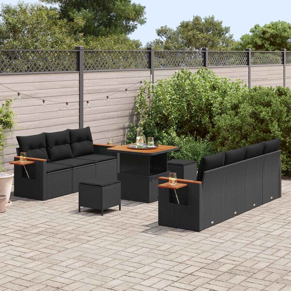 vidaXL Tuinbankenset 10 pcs Zwart Poly rattan en gepoedercoat staal
