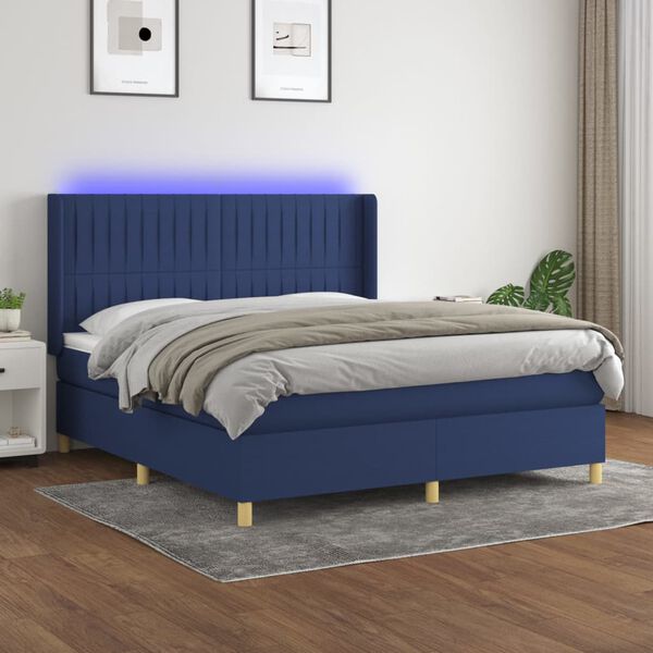 vidaXL Boxspring met matras en LED stof blauw 160x200 cm
