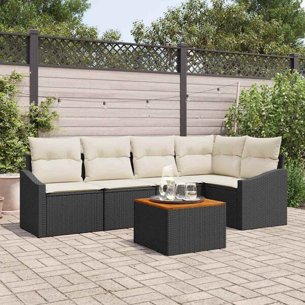 vidaXL Tuinbankenset met kussen 6 pcs Zwart poly rattan