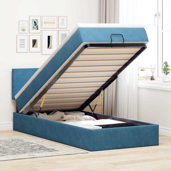 vidaXL Ottoman bed met matras 100x200 cm fluweel donkerblauw