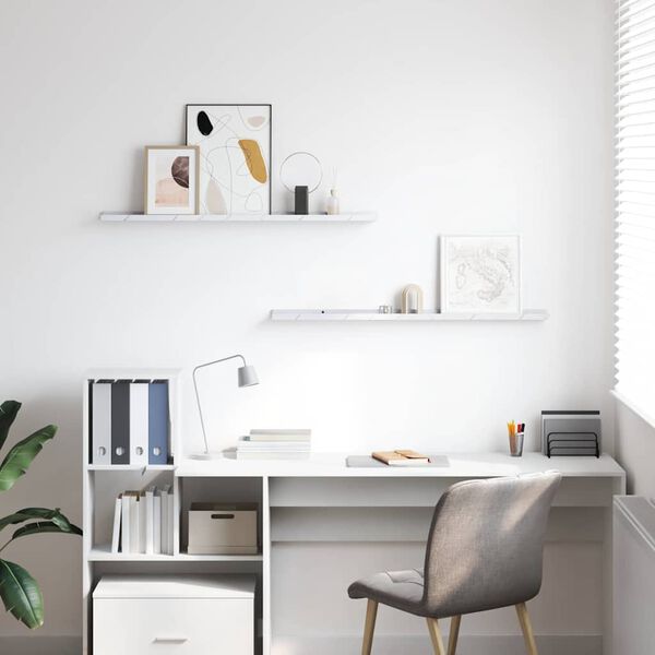 vidaXL Wandplank 2 pcs Wit Marmer 100 x 9 x 3 cm Bewerkt hout