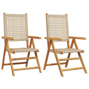 vidaXL Opklapbare stoelen, 2 stuks, beige, massief acaciahout en polyrotan.
