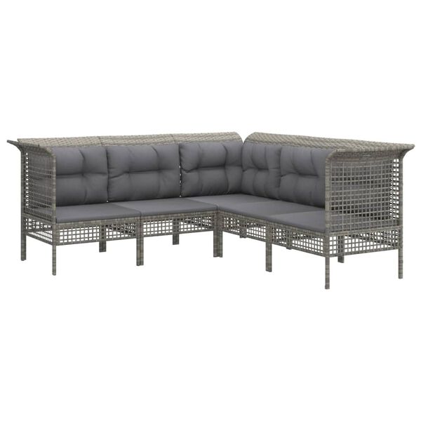 vidaXL 6-delige Loungeset met kussens poly rattan grijs