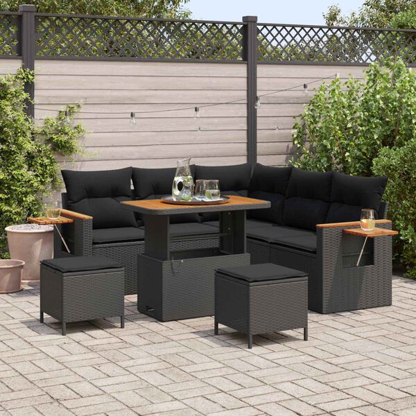 vidaXL Tuinbankenset 8 pcs Zwart Poly rattan en gepoedercoat staal