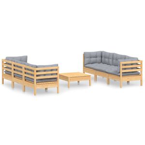 vidaXL 7-delige Loungeset met grijze kussens grenenhout