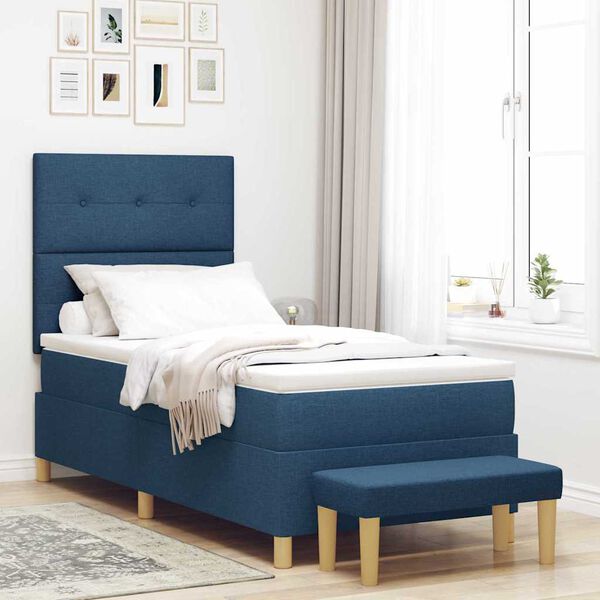 vidaXL Boxspring bed met matras met hoofdeinde Blauw 90 x 190 cm Stof