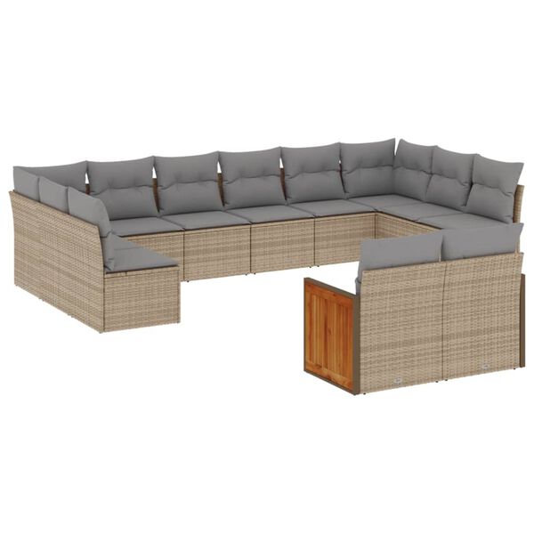 vidaXL 12-delige Loungeset met kussens poly rattan beige