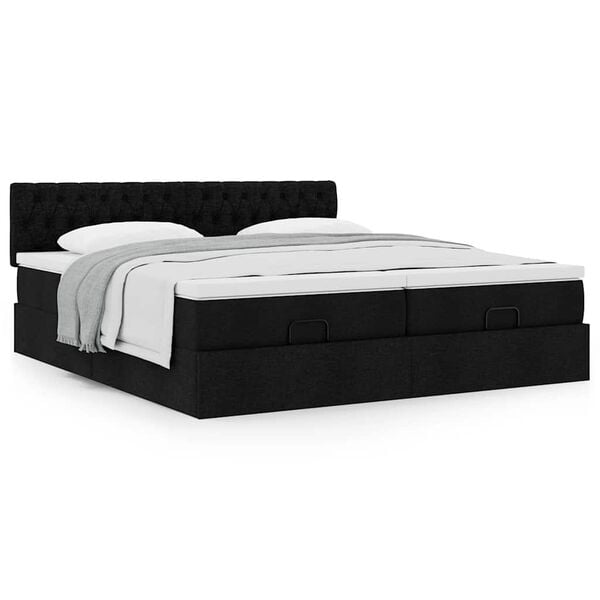vidaXL Ottoman bed met matrassen 200x200cm stof zwart