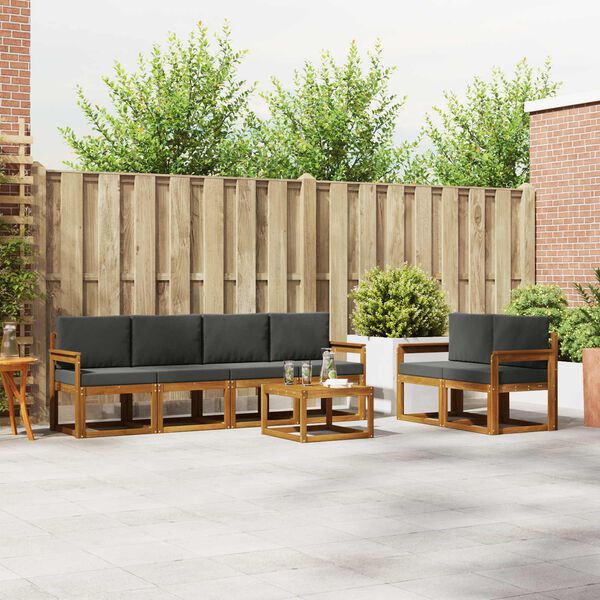 vidaXL Buiten bankenset met kussen 7 pcs Natuurlijk en Antraciet