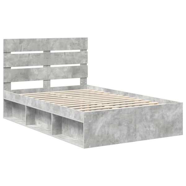vidaXL Bedframe met hoofdeinde Beton 120 x 200 cm Massief grenenhout