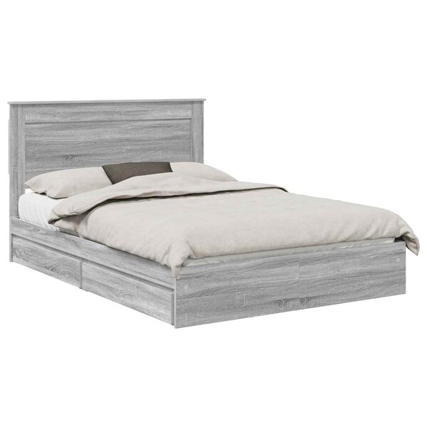 vidaXL Opslag bed met lade Grijs Sonoma 160 x 200 cm Bewerkt hout