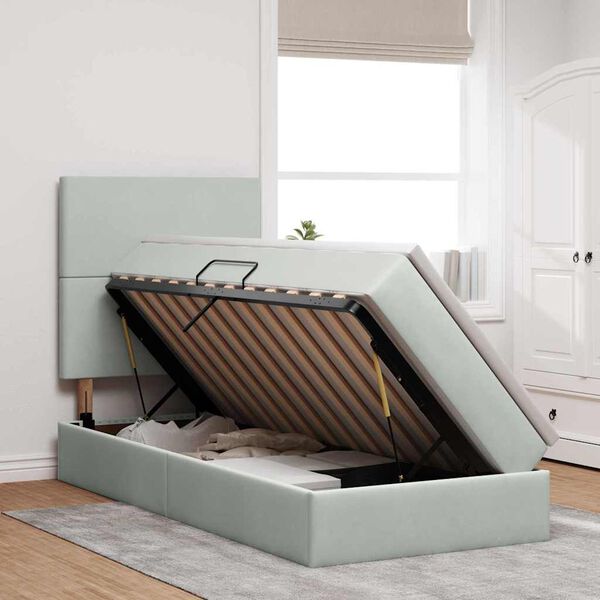 vidaXL Opbergbed met LED met matras Lichtgrijs 90 x 190 cm Fluweel