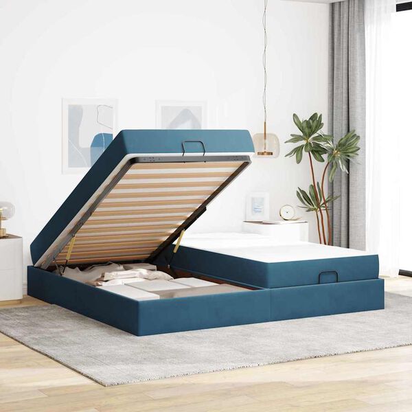 vidaXL Bedframe met matras met matras 2 pcs Blauw Fluweel