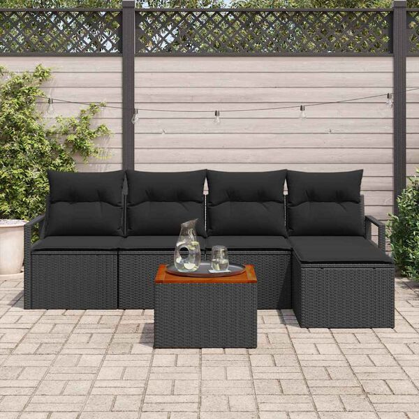 vidaXL Tuinbankenset met kussen 6 pcs Zwart poly rattan