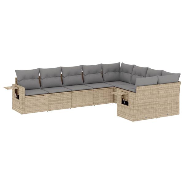 vidaXL 9-delige Loungeset met kussens poly rattan beige