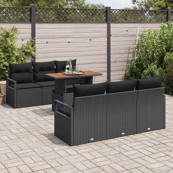 vidaXL Tuin Sofa Set met kussen 7 pcs Zwart