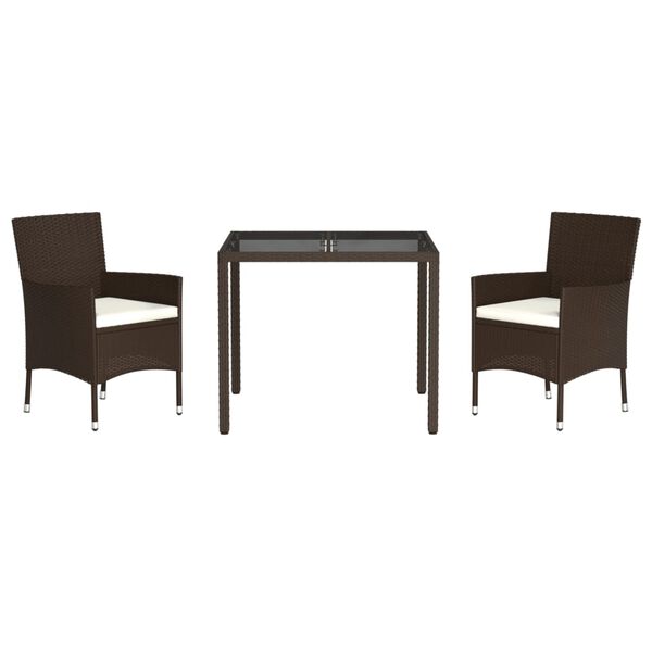 vidaXL 3-delige Tuinset met kussens poly rattan bruin