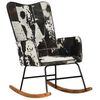 vidaXL Schommelstoel echt leer zwart