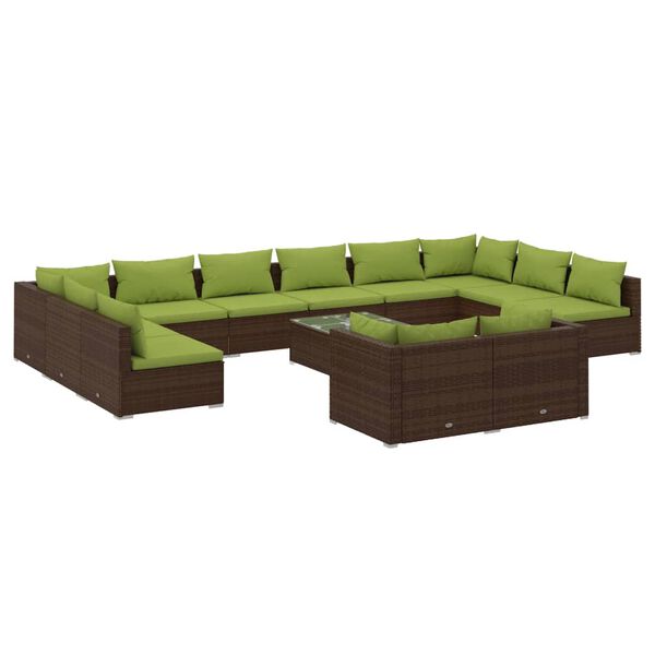 vidaXL 13-delige Loungeset met kussens poly rattan bruin