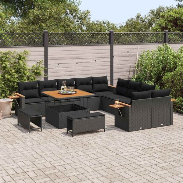 vidaXL Tuinbankenset met kussen 17 pcs Zwart poly rattan