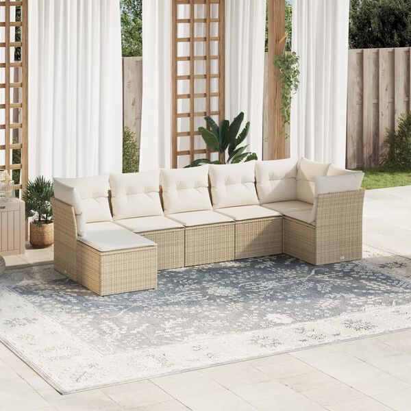 vidaXL 7-delige Loungeset met kussens poly rattan beige
