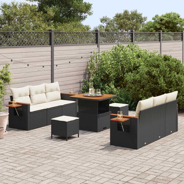 vidaXL Tuinbankenset met kussen 11 pcs Zwart en Cr&egrave;me poly rattan