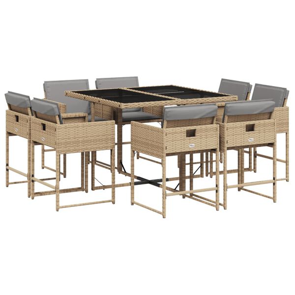 vidaXL 9-delige Tuinset met kussens poly rattan gemengd beige
