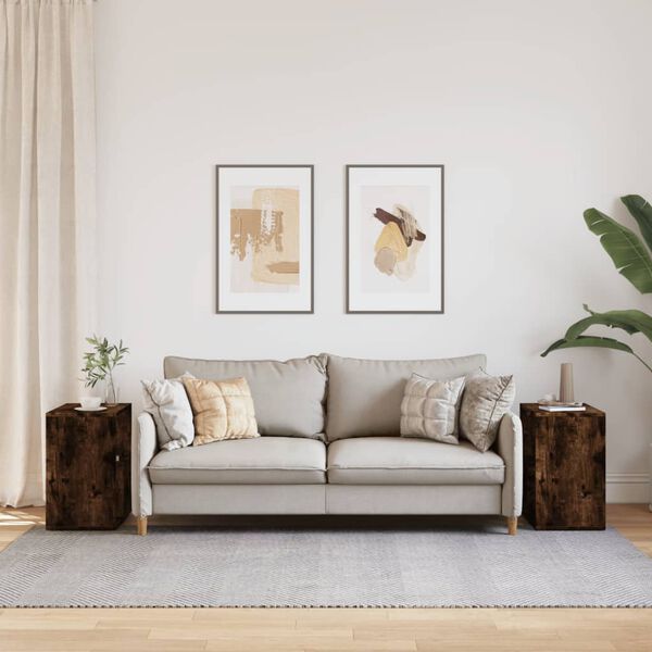 vidaXL Bijzettafels 2 st 50x30x50 cm bewerkt hout gerookt eikenkleurig