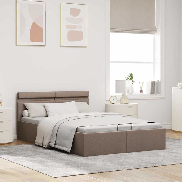 vidaXL Bedframe met hydraulische opslag en LED stof taupe 120x200 cm