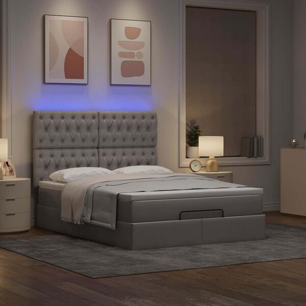 vidaXL Ottoman bed met matras en LED's 140x190cm stof taupe