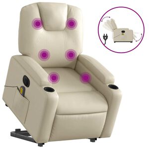 vidaXL Sta-op-massagestoel elektrisch kunstleer cr&egrave;mekleurig