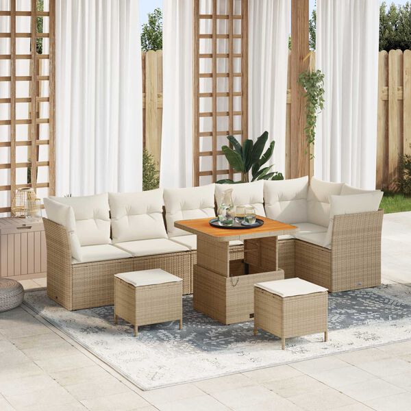 vidaXL Tuin Sofa Set 9 pcs Beige poly rattan