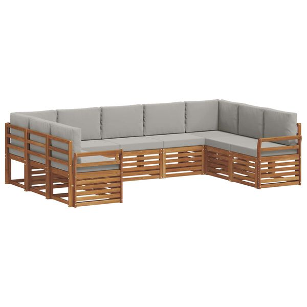 vidaXL Sofa-Sets 9 pcs Natuurlijk en Lichtgrijs Massief Acaciahout