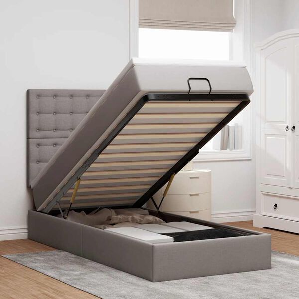 vidaXL Bed poef met matras en LED's 90x200 cm stof taupe