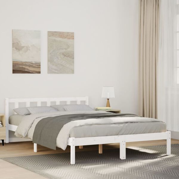 vidaXL Bedframe extra lang zonder matras grenenhout wit 160x220 cm