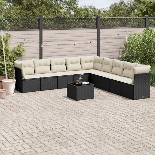 vidaXL 10-delige Loungeset met kussens poly rattan zwart