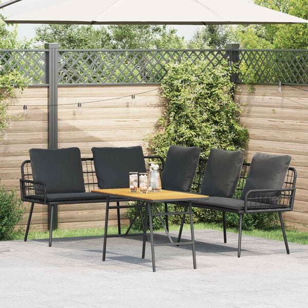 vidaXL Tuinbankenset 2 pcs Zwart poly rattan