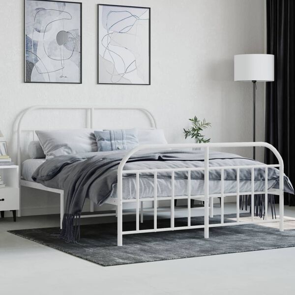 vidaXL Bedframe met hoofd- en voeteneinde metaal wit 140x190 cm