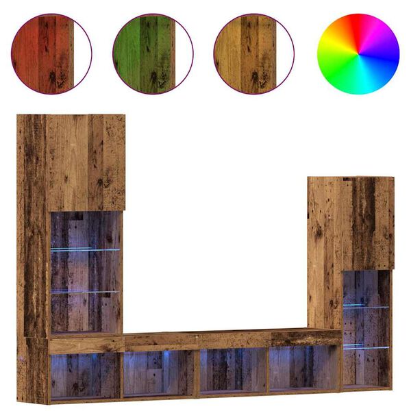 vidaXL TV-kast met LED -striplichten 4 pcs Oud hout Bewerkt hout
