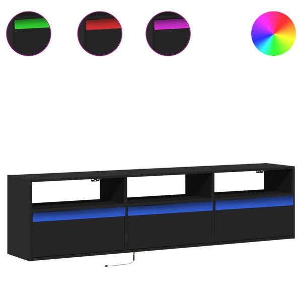 vidaXL TV-wandkast met LED Zwart 180x31x45 cm