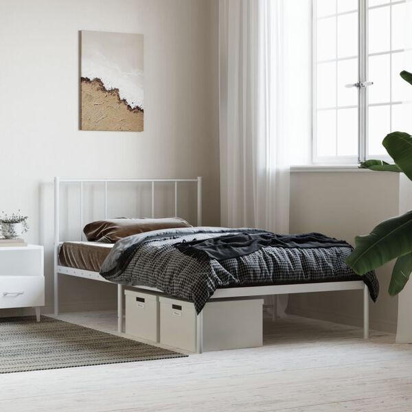 vidaXL Bedframe met hoofdbord metaal wit 90x200 cm