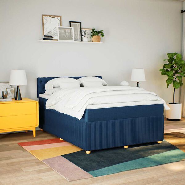 vidaXL Boxspring met matras stof blauw 160x200 cm