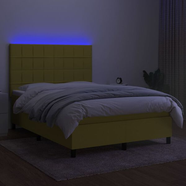 vidaXL Boxspring met matras en LED stof groen 140x190 cm