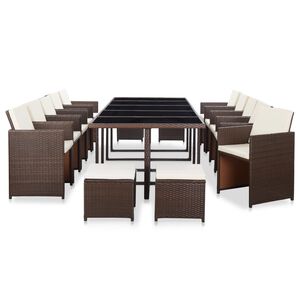 vidaXL 15-delige Tuinset met kussens poly rattan bruin
