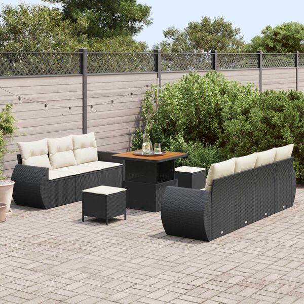 vidaXL Tuin Sofa Set met kussen met opslag 10 pcs Zwart poly rattan